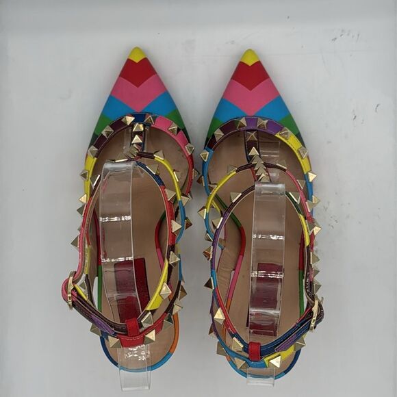 Valentino Garavani 1973 Rainbow Chevron Rockstud T-Strap Heels EU37.5/ US 7.5 - Picture 8 of 16